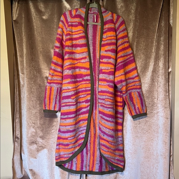 Free People Women's Pink Tiger Knit Duster Size XL